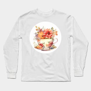 Whimsical Teacup With Flowers Long Sleeve T-Shirt